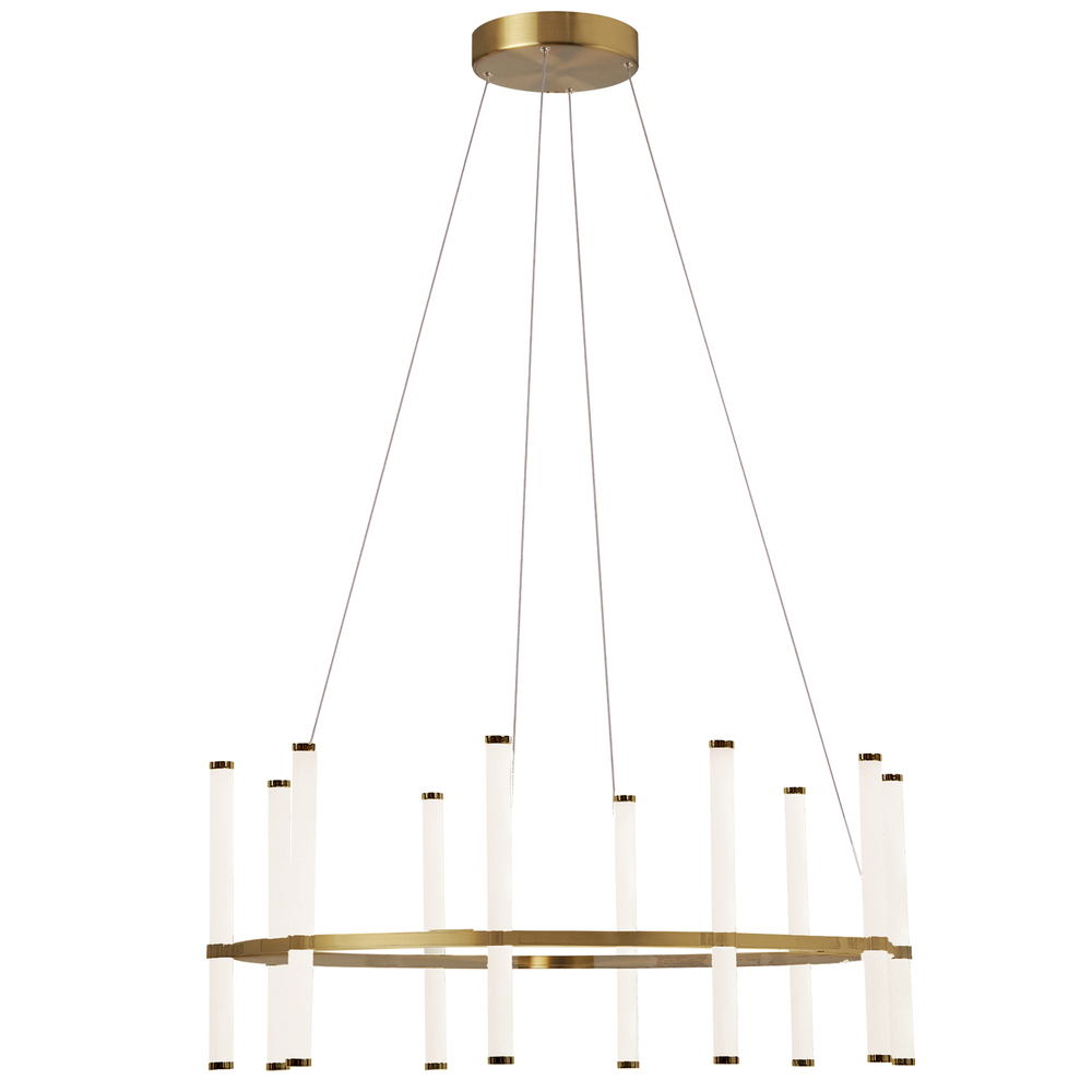 60W Chandelier, Aged Brass with White Acrylic Diffuser