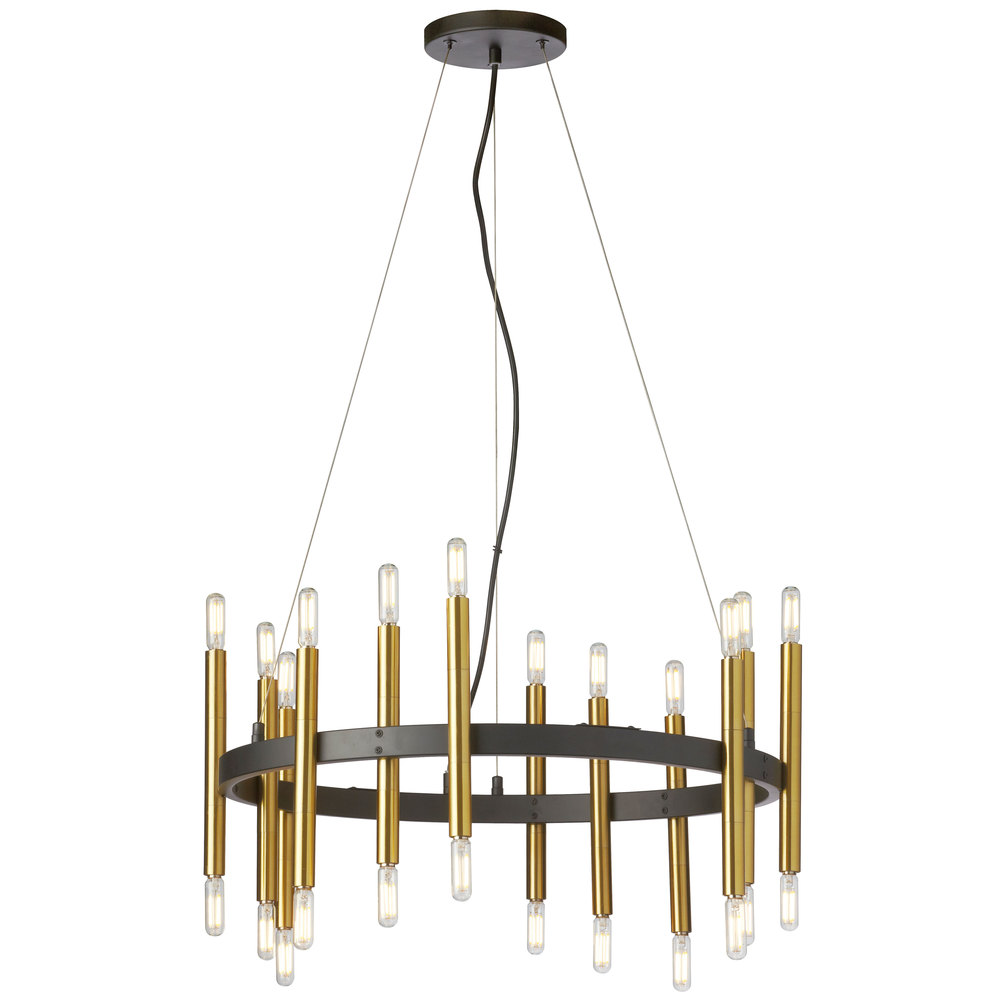 24 Light Incandescent Matte Black & Aged Brass Chandelier