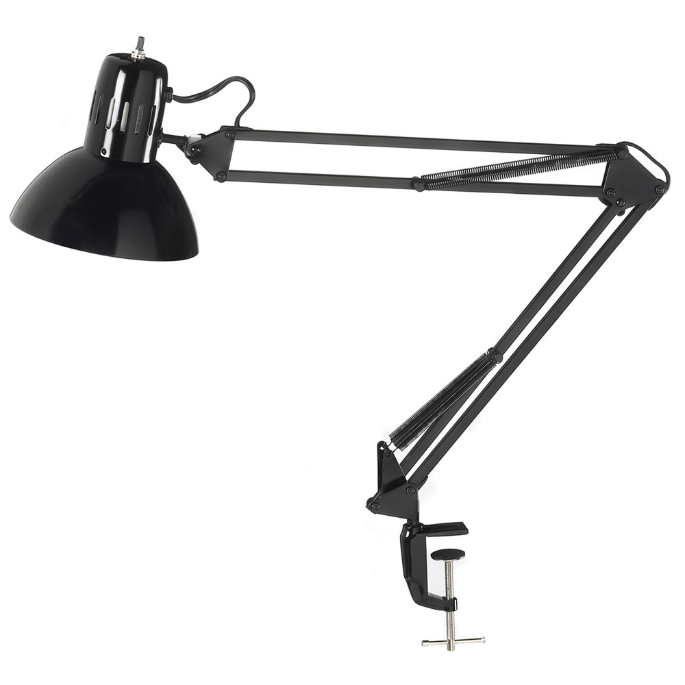 Spring Balance Clamp-On Lamp, Gloss Black, 36" Reach