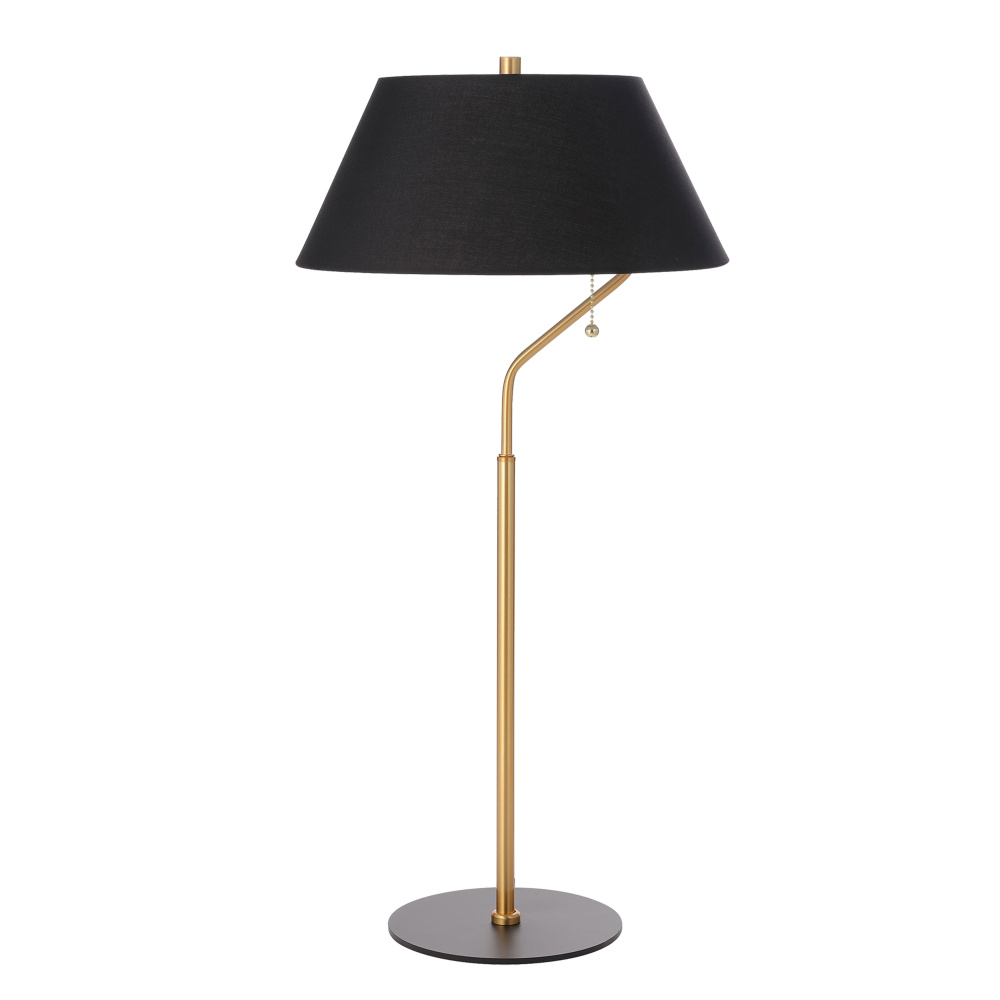 1 Light Aged Brass and Matte Black Table Lamp with Black Shade