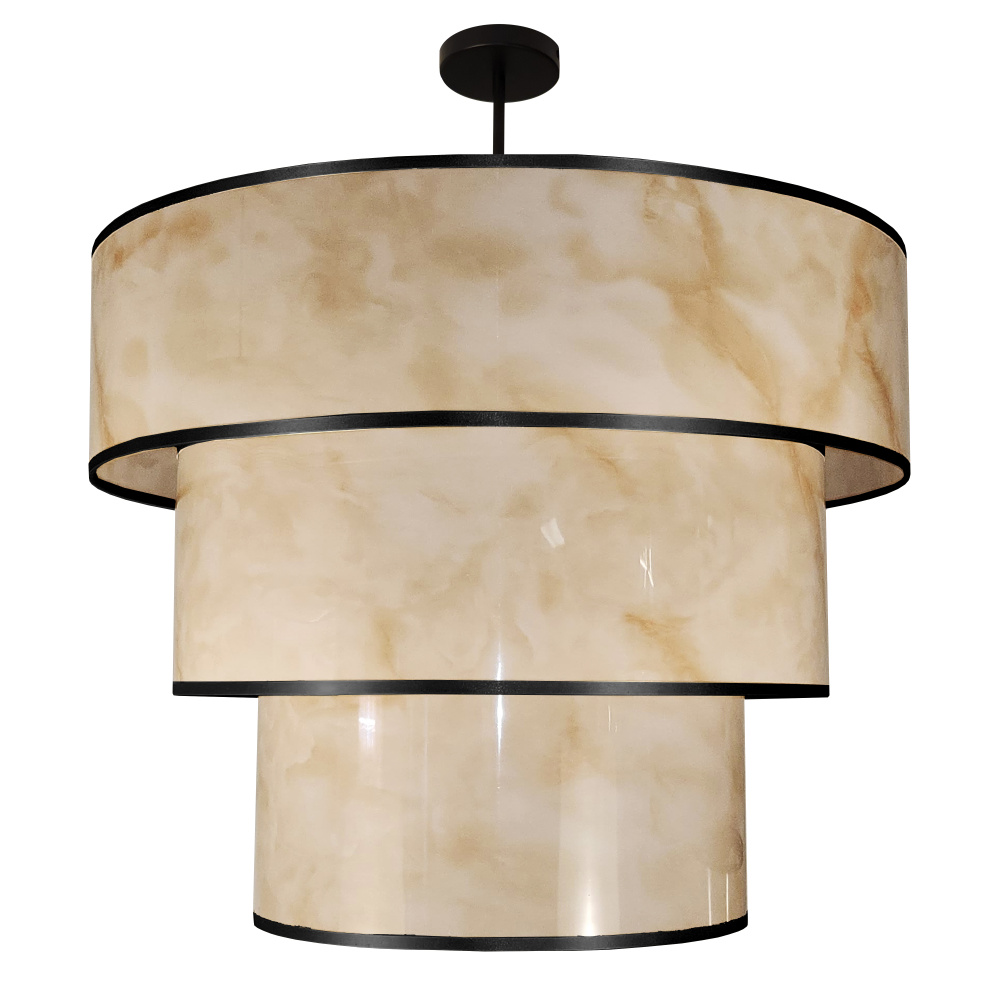 9 Light Incandescent Pendant, Matte Black w/Marble Alabaster Shade
