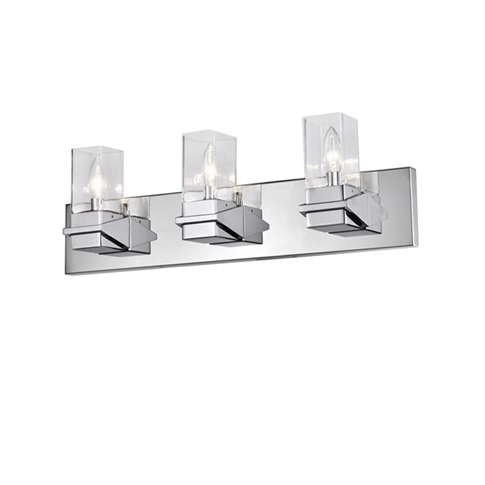 3 Light Incandescent Vanity, Polished Chrome w/ Clear Glass