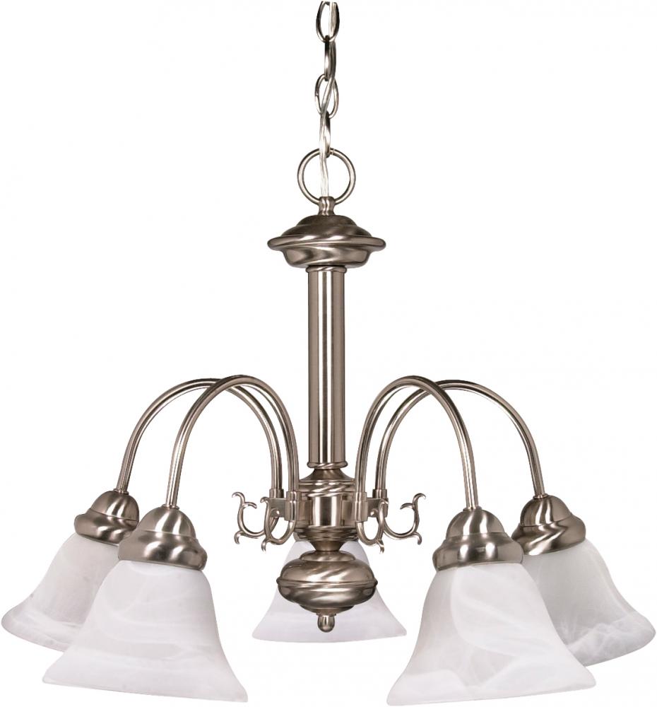 Ballerina; 5 Light; 24 in.; Chandelier with Alabaster Glass Bell Shades; Brushed Nickel Finish