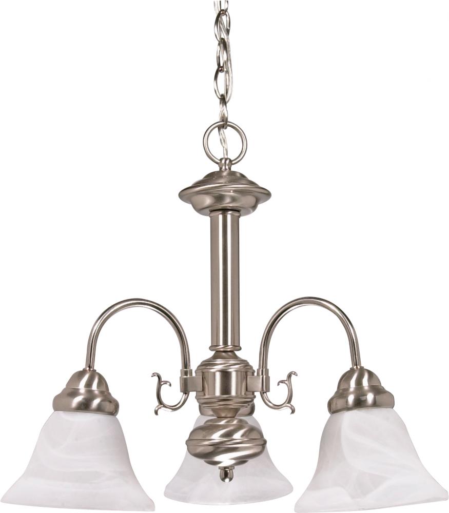Ballerina; 3 Light; 20 in.; Chandelier with Alabaster Glass Bell Shades; Brushed Nickel Finish