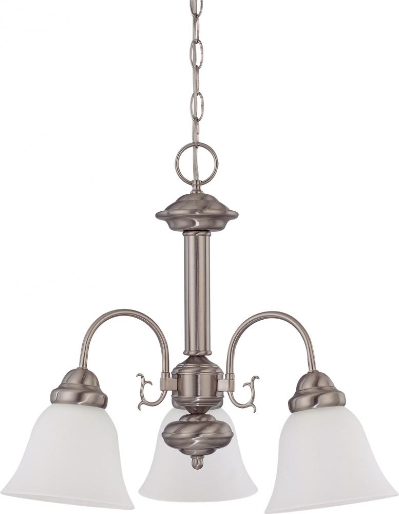 Ballerina; 3 Light; 20 in.; Chandelier with Frosted White Glass; Brushed Nickel Finish