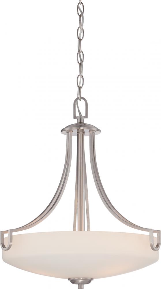 3-Light Pendant Light Fixture in Brushed Nickel with Etched Opal Glass