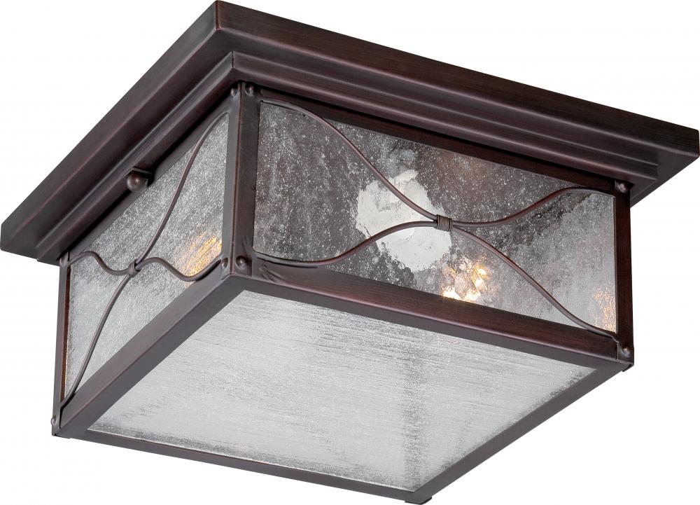 Vega; 2 Light; Outdoor Flush Fixture with Clear Seed Glass; Classic Bronze Finish