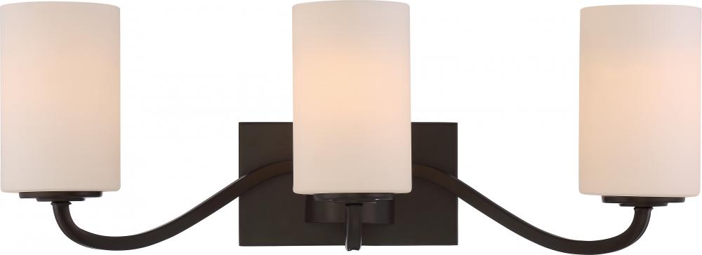 Willow - 3 Light Vanity with White Glass - Aged Bronze Finish