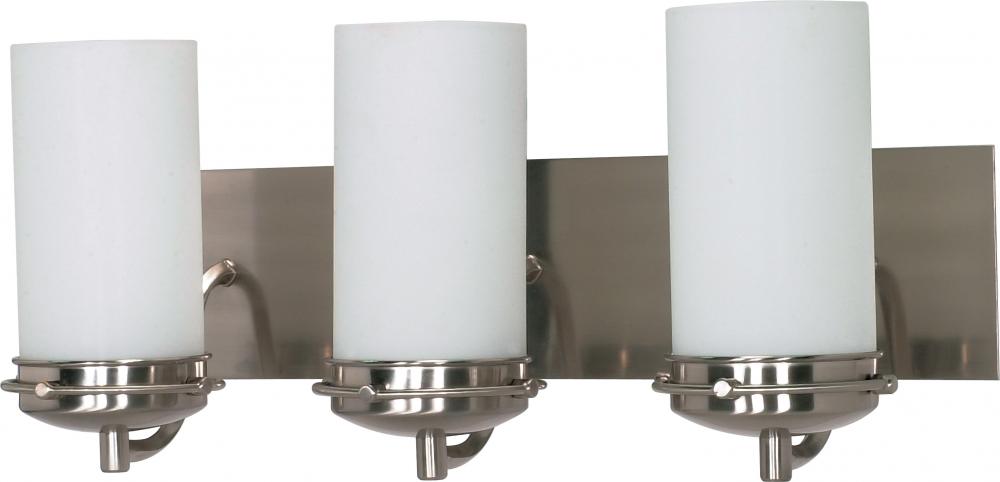 Polaris; 3 Light; 21 in.; Vanity with Satin Frosted Glass Shades; Brushed Nickel Finish