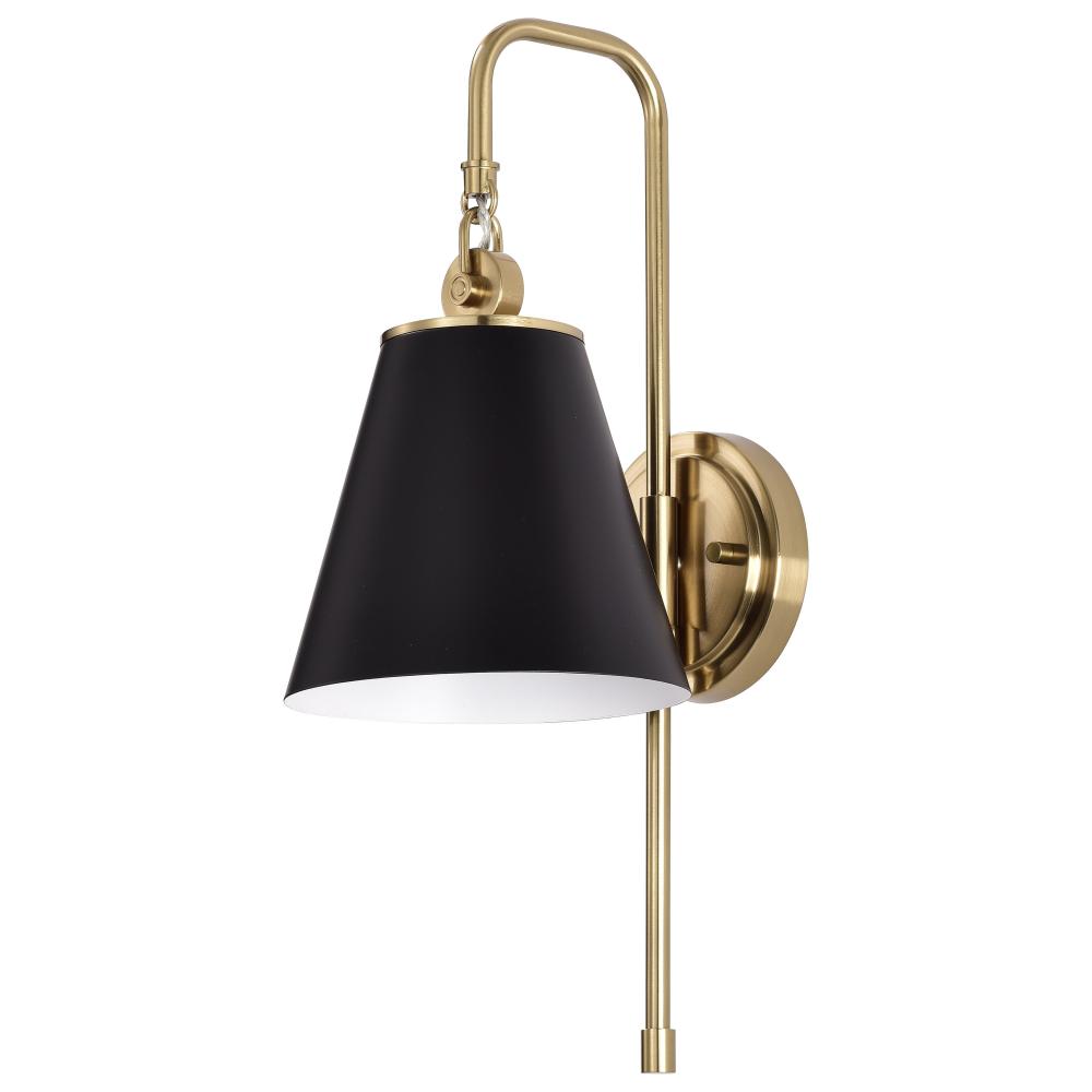 Dover; 1 Light; Wall Sconce; Black with Vintage Brass