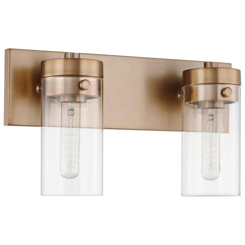 Intersection; 2 Light; Vanity; Burnished Brass with Clear Glass