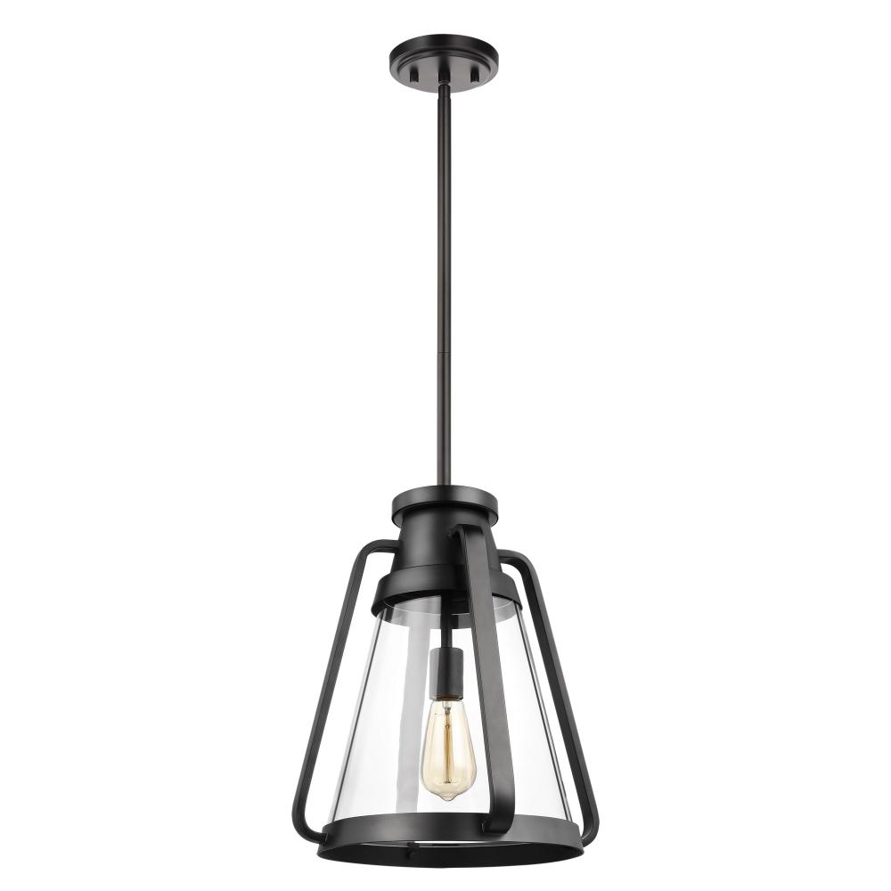 Everett; 1 Light; 14 Inch Pendant; Matte Black with Clear Glass