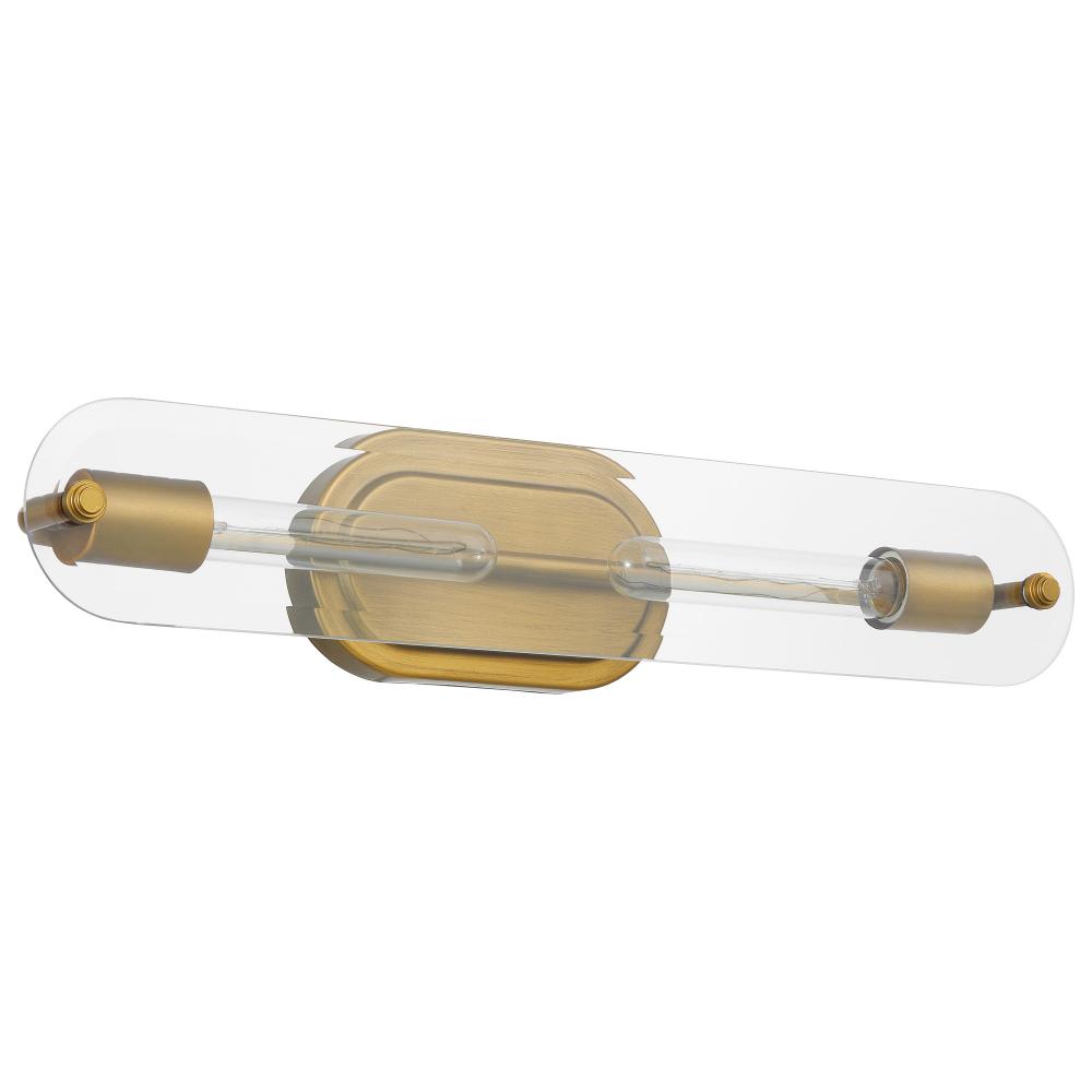 Teton; 2 Light Vanity; Medium Base; 60 Watt; Natural Brass Finish; Clear Beveled Glass
