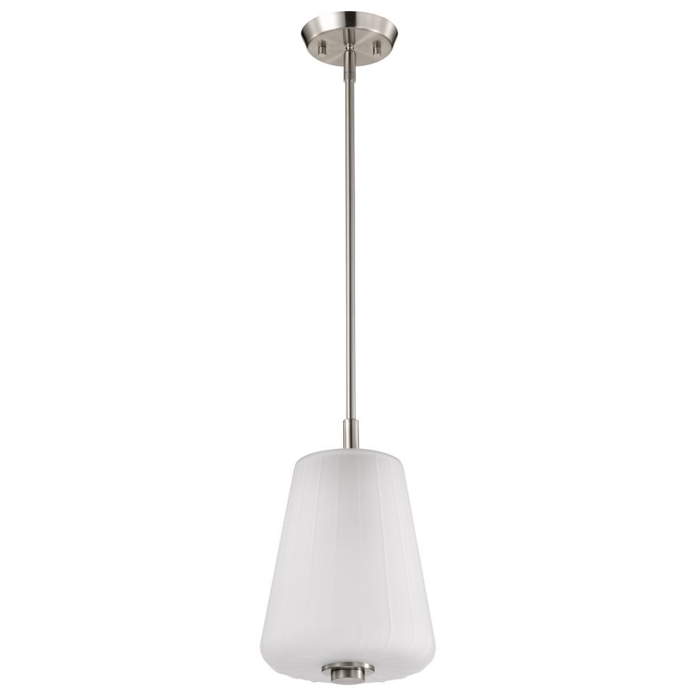 Lune; Mini Pendant; Brushed Nickel Finish; Etched White Glass