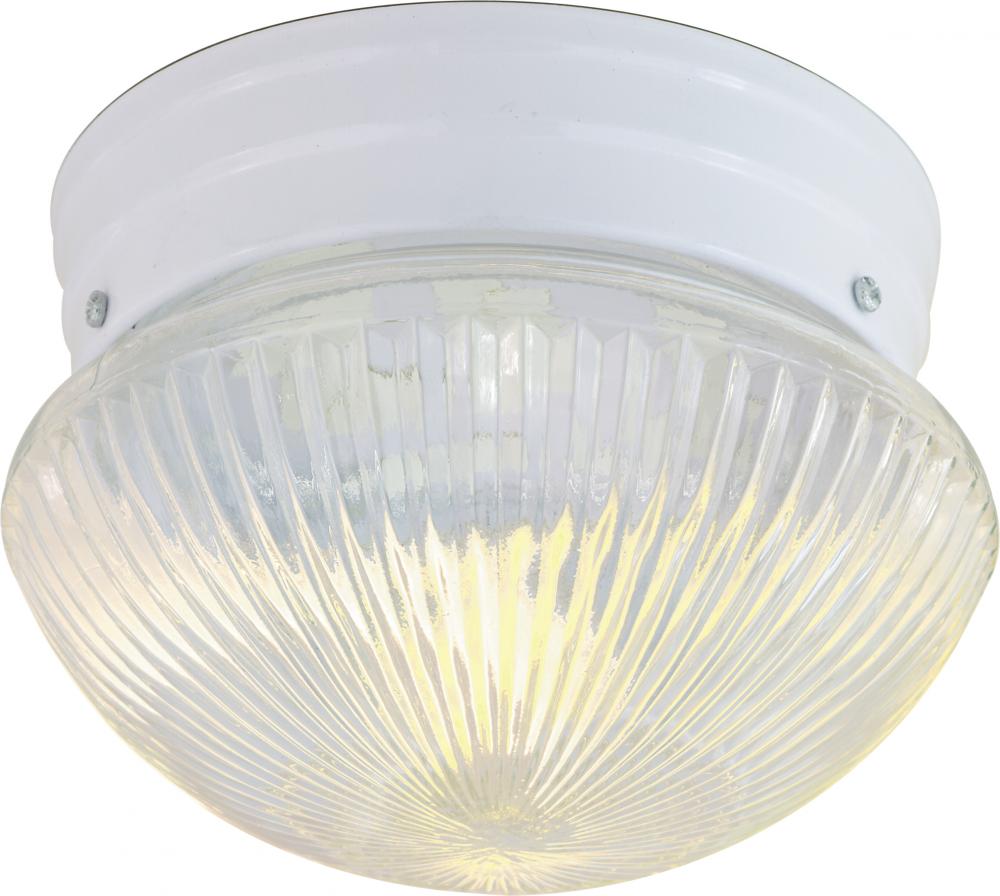 1 Light - 8" Flush with Clear Ribbed Glass - White Finish