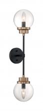 Nuvo 60/7122 - Axis - 2 Light Sconce with Clear Glass - Matte Black and Brass Accents Finish