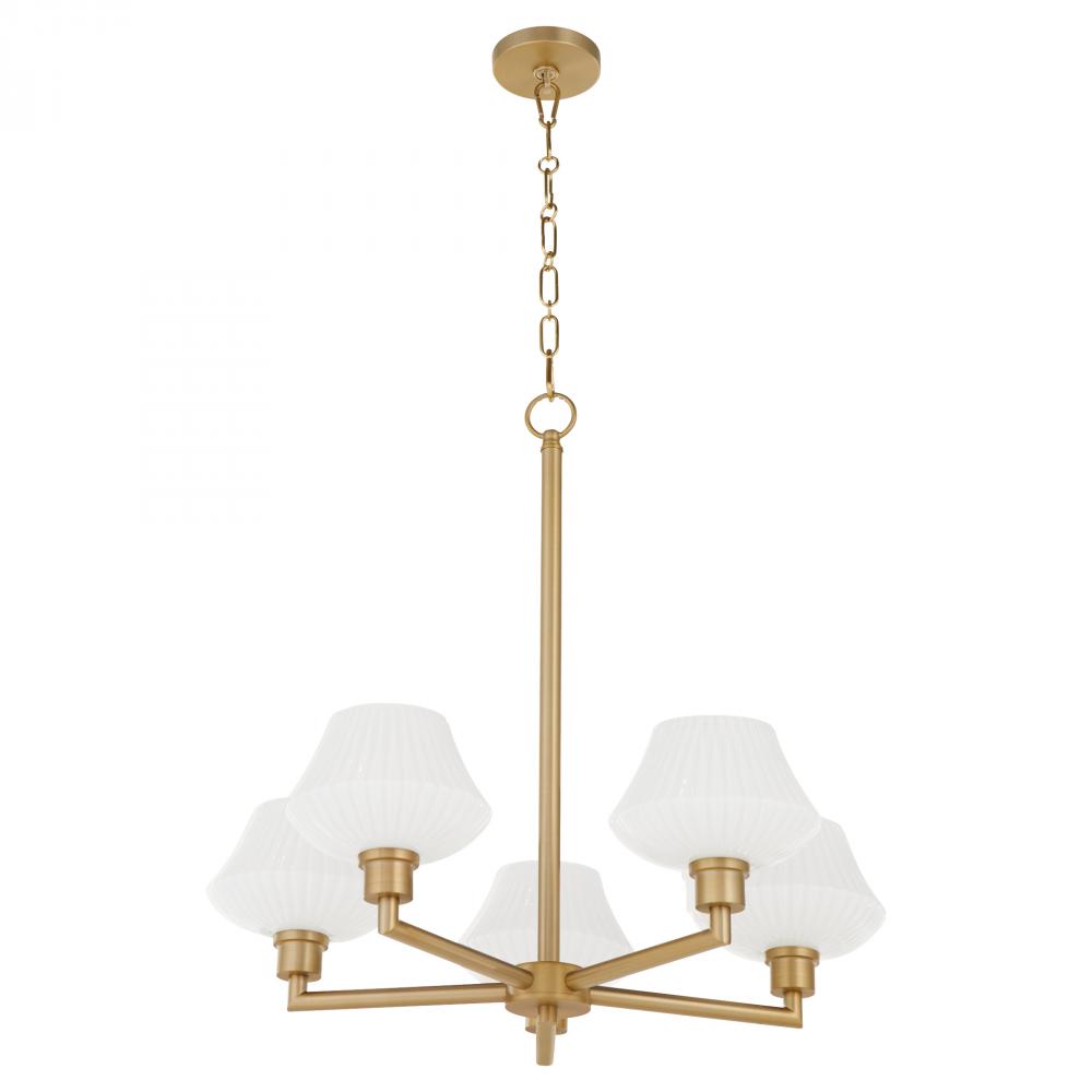 Cassini 5 Light Chandelier, Aged Brass