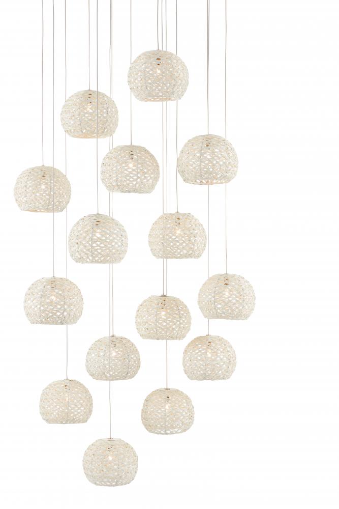 Piero White 15-Light Round Multi-Drop Pendant